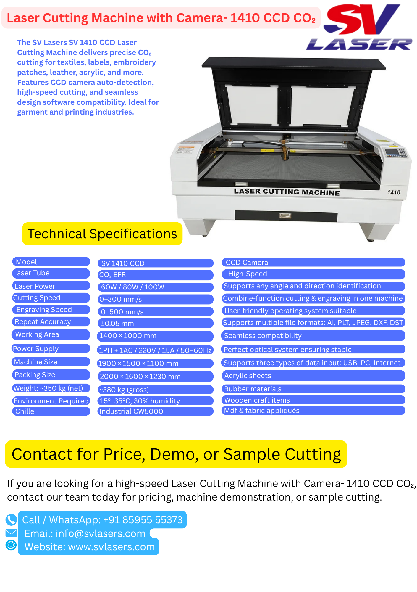 Laser Cutting Machine with Camera- 1410 CCD CO₂