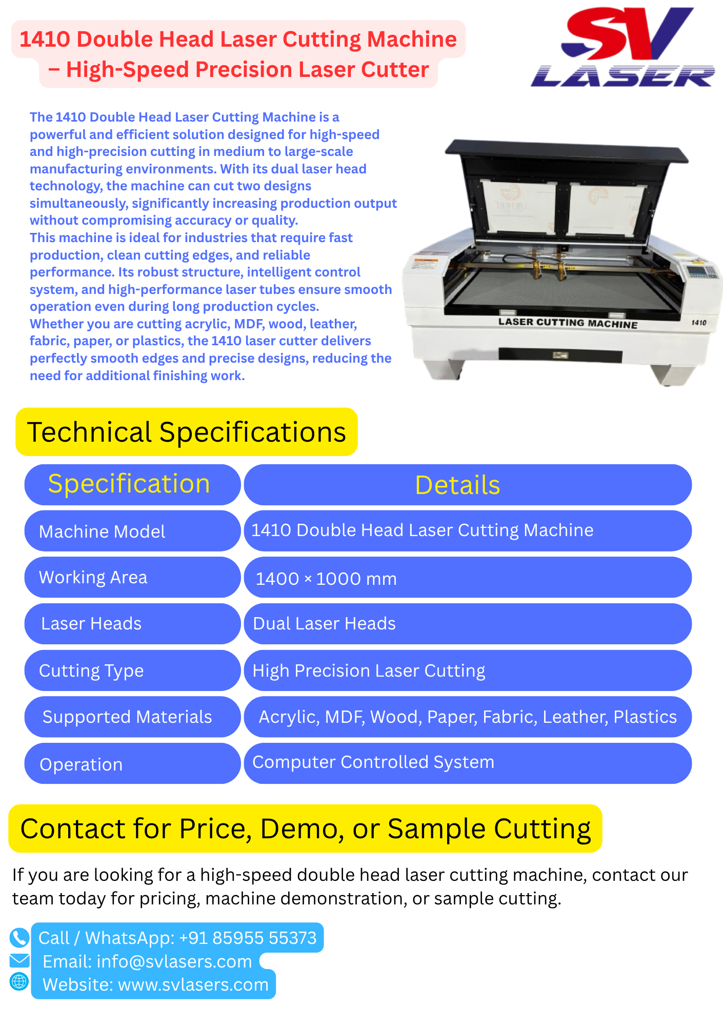 1410 Double Head Laser Cutting Machine – High-Speed Precision Laser Cutter